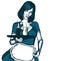 Vintage waitress with a tray, vector art. Waitress from a diner. Short skirt.