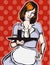 Vintage waitress with a tray, vector art. Waitress from a diner. Short skirt.