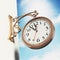 Vintage wall clock against blue sky. 3D illustration