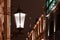 Vintage wall lamp city architecture. aged historic streetlamp illumination