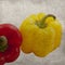 Vintage wallpaper background with red yellow peppers