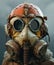 Vintage war pilot mask, gas mask and goggles, apocalypse Air force pilot helmet, survivor helmet with gas mask.