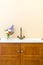 Vintage washbasin and wooden cabinet