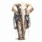 Vintage Watercolor Elephant Illustration With Enigmatic Characters