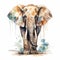 Vintage Watercolor Elephant Portrait On White Background