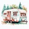 Vintage Watercolor Glamping Trailer Illustration