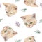 Vintage watercolor illustration. Hand draw fashion illustration. Cute kittens seamless pattern.
