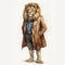 Vintage Watercolor Lion In Coat And Hat - Detailed Character Illustration