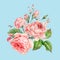 Vintage watercolor pink english roses