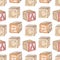 Vintage watercolor seamless pattern with childrens wooden cubes with letters Isolated on white background.