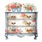 Vintage Watercolor Style Blue Dresser With Floral Decor