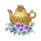 Vintage watercolor teatime party ceramic and rose flower blossom leaves foliage splash bouquet wreath for wallpaper, fabric,