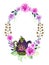 Vintage watercolor teatime party ceramic and rose pink purple color flower blossom leaves foliage splash template wreath for