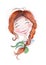 Vintage watercolor vector background of girl with ginger hair