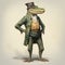 Vintage Watercolored Alligator In Victorian-era Suit