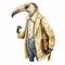 Vintage Watercolored Anteater Illustration Full Body Single Figur