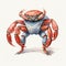 Vintage Watercolored Crab Illustration With Exaggerated Poses