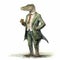 Vintage Watercolored Crocodile In A Suit With Gin And Tonic