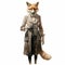 Vintage Watercolored Fox In Trenchcoat Illustration
