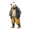 Vintage Watercolored Panda Man Bear In Coat Artwork