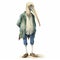 Vintage Watercolored Pelican With Stylish Costume Design