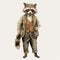 Vintage Watercolored Raccoon Illustration In Full Body Pose