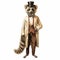 Vintage Watercolored Raccoon In Styled Suit And Top Hat