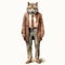 Vintage Watercolored Wolf And Man Outfit In Satirical Street Illustration