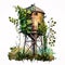 Vintage Watertower with Colorful Blooms: Watercolor Illustration of an Abandoned Structure AI Generated