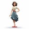 Vintage Waves Hairstyle Female Cartoon Figurine On White Background