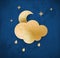 Vintage weather icon. Night sky with moon and cloud