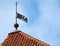 Vintage weather vane bird on the red roof