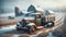 Vintage Weathered Barns Rusted Farm Truck Historic Winter Landscape Scenic Country Agriculture AI Generated Far