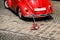 Vintage wedding car with just married sign and cans attached