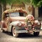 Vintage Wedding Car with Rustic Decorative Elements