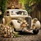 Vintage Wedding Car with Rustic Decorative Elements