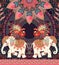 Vintage wedding invitation, greeting card or luxury seamless retro pattern with exotic elephants, peacocks, mandala and paisley