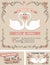 Vintage wedding invitation set.Swans,floral decor