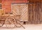 Vintage western horse cart loaded with straw bales