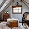 Vintage Whispers: A charming attic bedroom with vintage suitcases repurposed as nightstands, an antique vanity table, and an old
