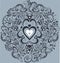Vintage white heart in ornamental flourish circle