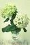 Vintage white hydrangea flowers in a vase