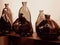 Vintage wine bottles stands. Amber glass bottles, jugs, decanters.