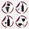 Vintage wine icons on round stickers with curved corner