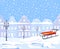 Vintage winter city and sled