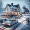 Vintage Winter Scene White Country Farmhouse Old Home House Canada AI Generated