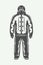 Vintage winter sportsman in ski suit. Monochrome Graphic Art.