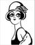 Vintage woman portrait in 1920s style fashion dress. Vector retro style flapper girl with hairdo and beads