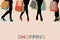 Vintage women silhouettes legs with high heels and shopping bags