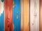 Vintage Wood Boards Texture with Cracked White, Red, Green, and Blue Paint.